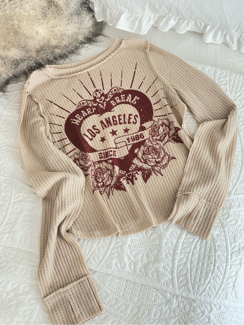 Graphic Thermal Top in Beige